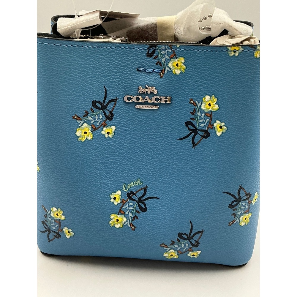 Coach Mini Town Bucket Bag Blue Multi Floral Bow Print Crossgrain Leather C7974 - Picture 5 of 15